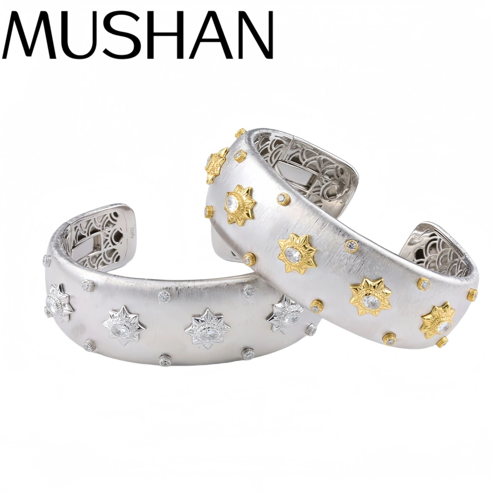 Mushan Luxury Brand Fashion High Quality Brushed Bracelet Open Weave Pattern Engraved Gold Women Bracelet Jewelry