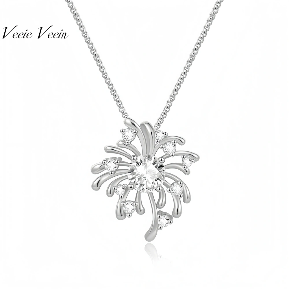 Veeie Veein Luxury Brand High Quality Moissanite Necklace S925 Sterling Silver Pendant Classic Flower Women Necklace Jewelry