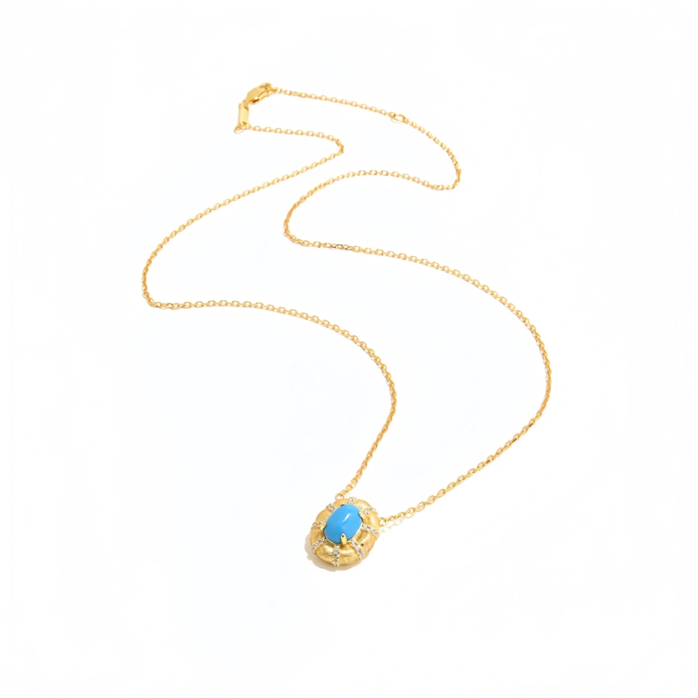 Mushan Luxury Brand Italian Hand-Brushed Turquoise S925 Silver Gold-Plated Retro Niche High-End Necklace For Women