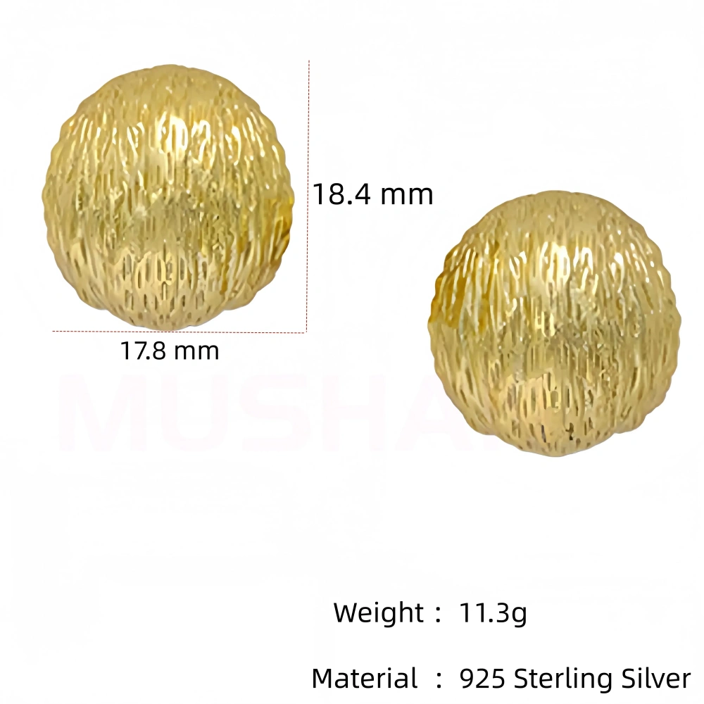 MuShan Luxury Brand Brushed Gold Semi Circular C Chaped Earrings 18K Gold Plated 925 Sterling Silver Stud Earrings Jewelry