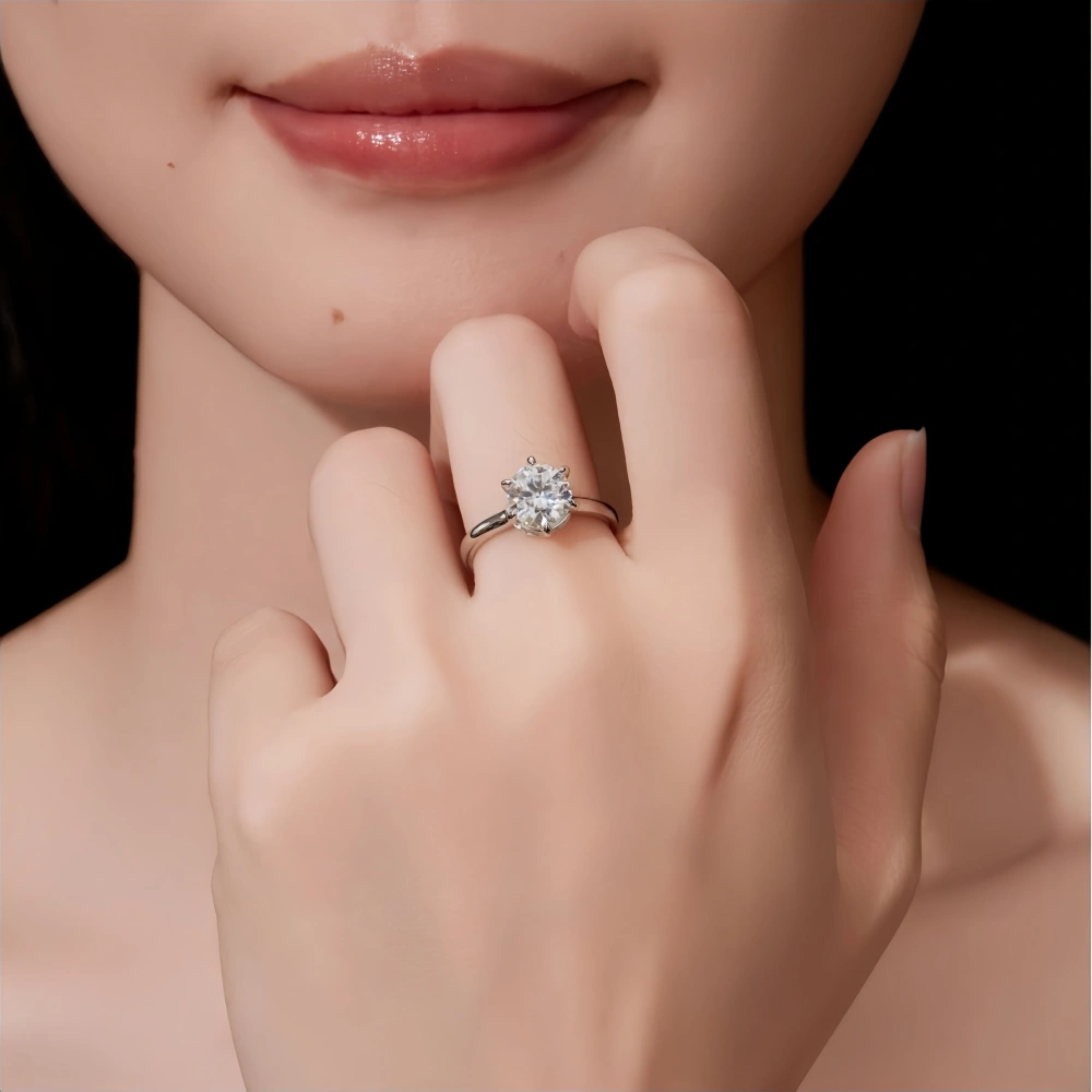 Veeie Veein Luxury Brand S925 Sterling Silver Set 0.5/1/2 Carat Moissanite Ring Six-Prong Women'S Accessor Jewelry