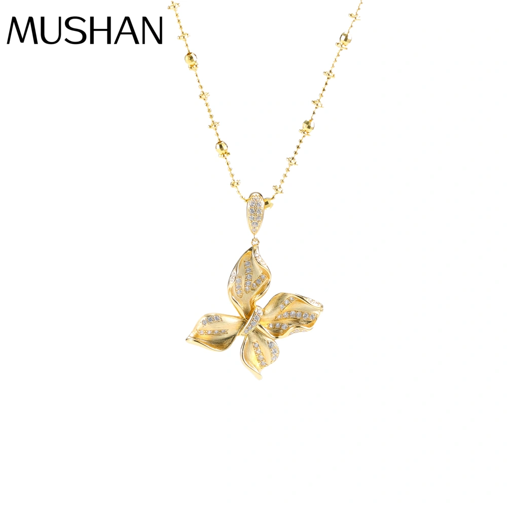Mushan Luxury Brand High Quality Brushed Butterfly Necklace S925 Sterling Silver Collarbone Chain Women Style Necklace Jewelry