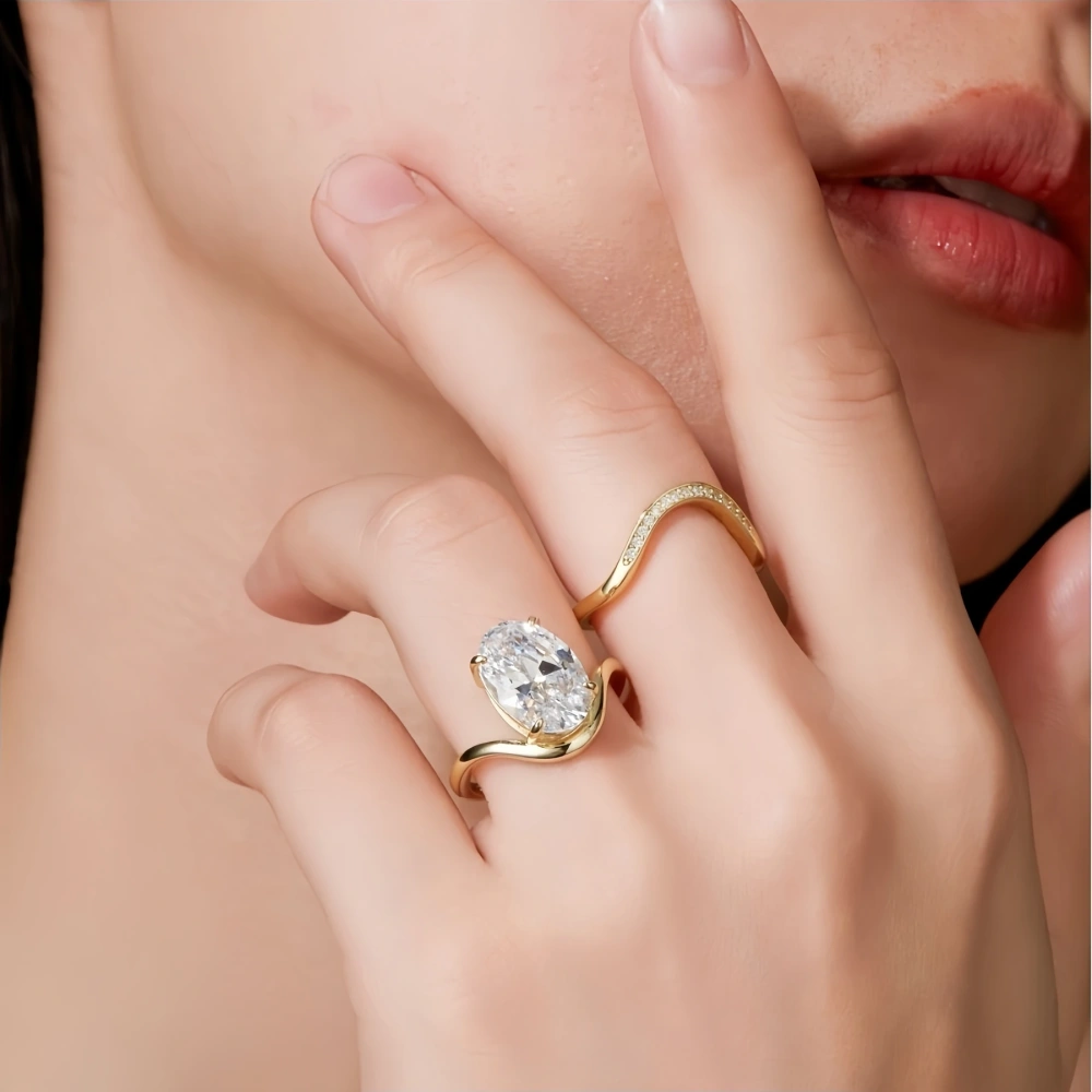 Veeie Veein Luxury Brand S925 Sterling Silver Ring GRA Certificate Light Luxury Oval Pigeon Egg Layering Set Ring Jewelry