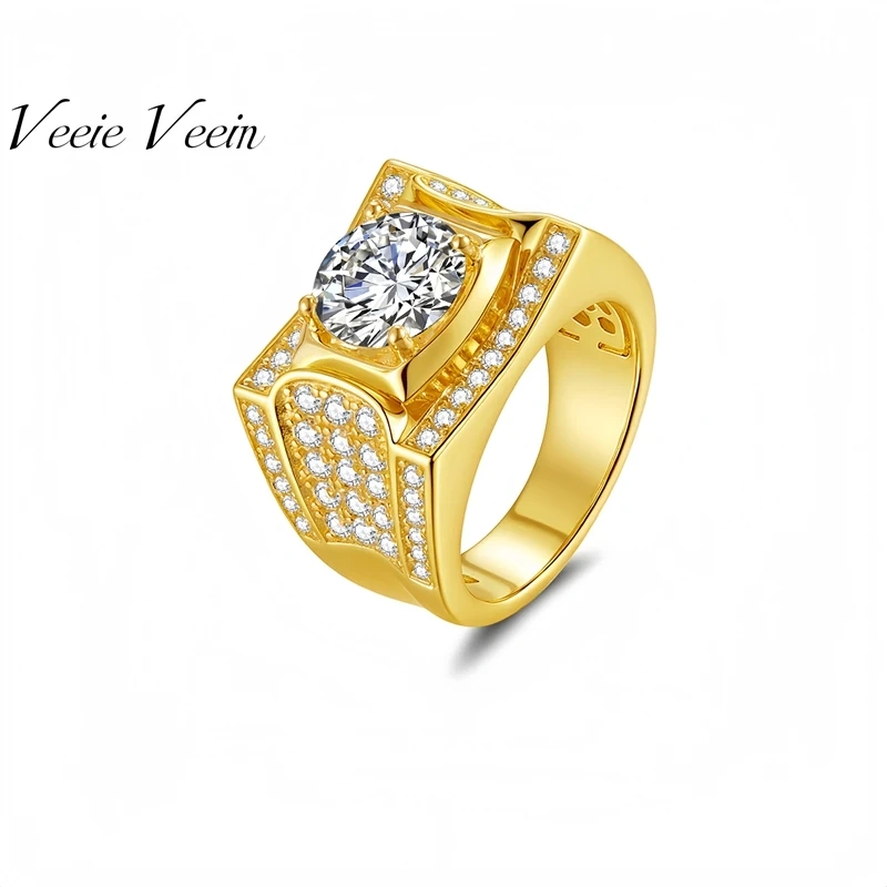 Veeie Veein Luxury Brand S925 Sterling Silver Set With 3-Carat Moissanite Ring Men'S Hip-Hop Sterling Silver Accessory