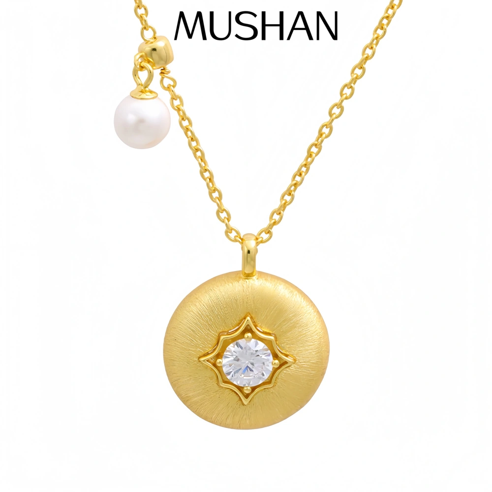 Mushan Luxury Brand High Quality Mid Style Brushed Small Gold Coin Necklace With Round Beads And Diamond Pendants Jewelry
