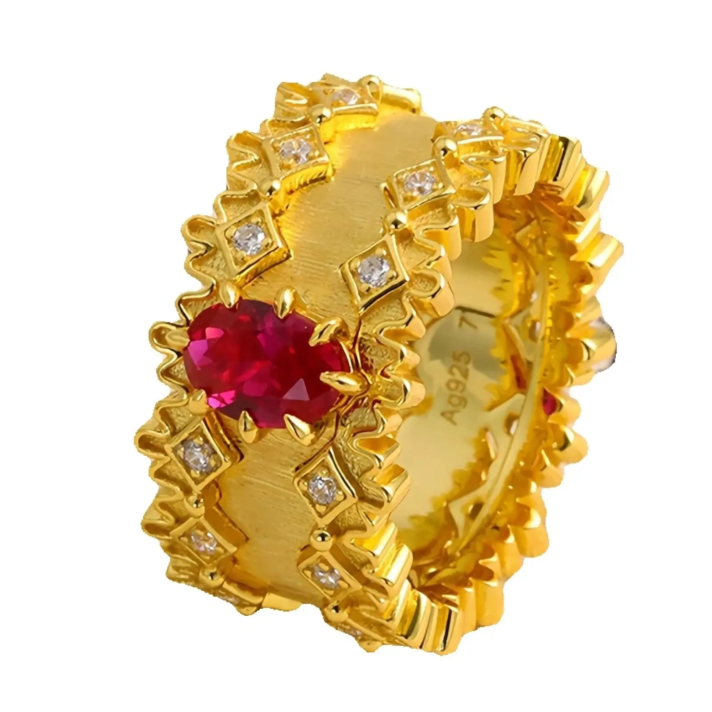 MuShan Luxury Brand Italian Brushed Gold Zircon Ring For Women 18K Gold Plated 925 Sterling Silver Rings Fine Jewelry