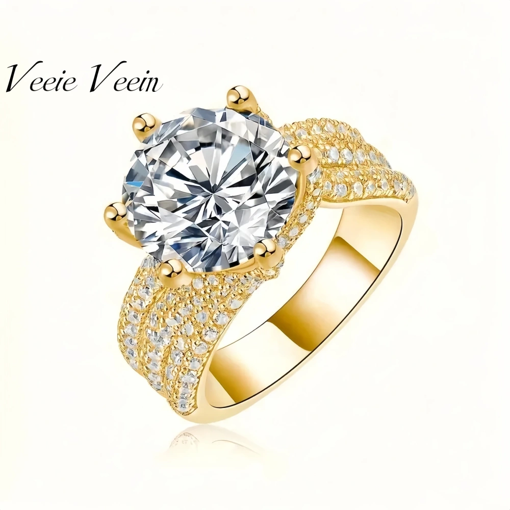 Veeie Veein Luxury Brand S925 Sterling Silver Ring Set With 5-Carat Moissan Stone Exudes  Sense Of Feminine Elegance