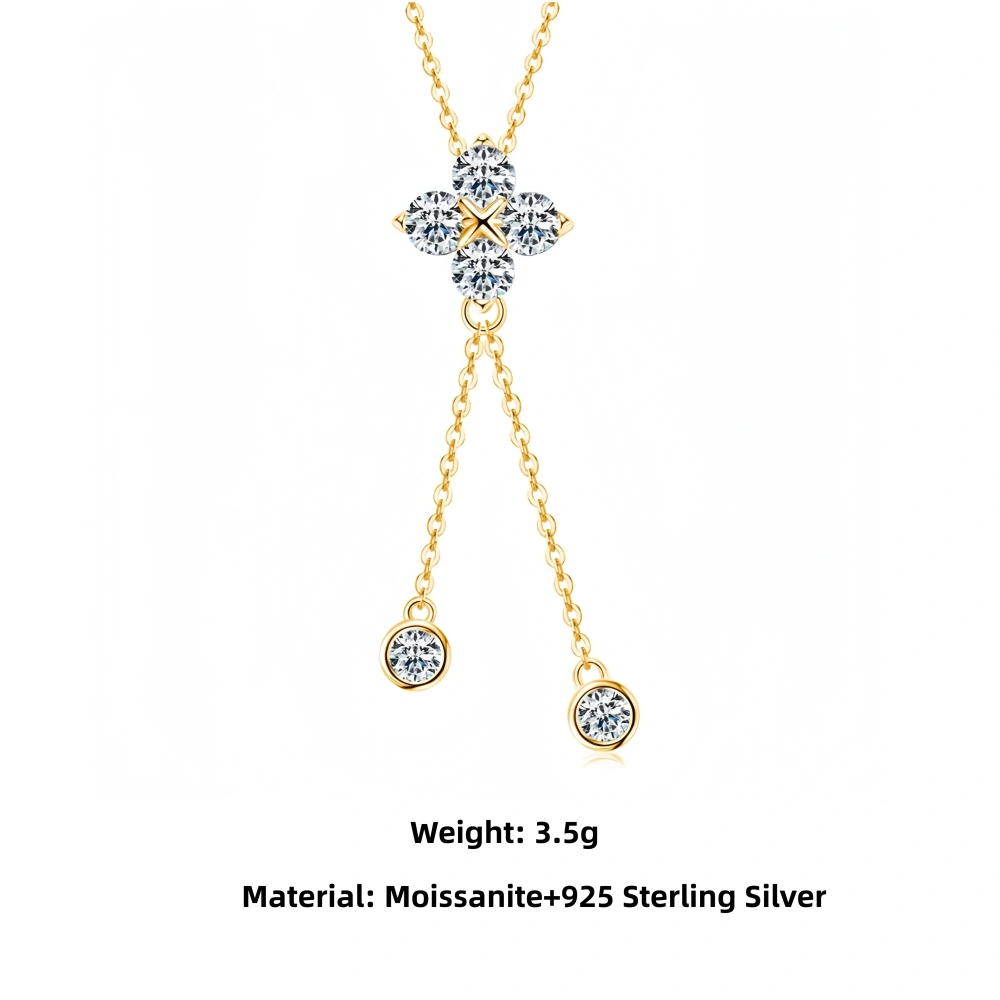 Veeie Veein Luxury Brand S925 Sterling Silver Moissanite Necklace Four Leaf Clover Pendant For Women GRA Certificate Necklace