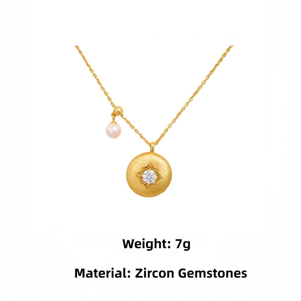 Mushan Luxury Brand High Quality Mid Style Brushed Small Gold Coin Necklace With Round Beads And Diamond Pendants Jewelry