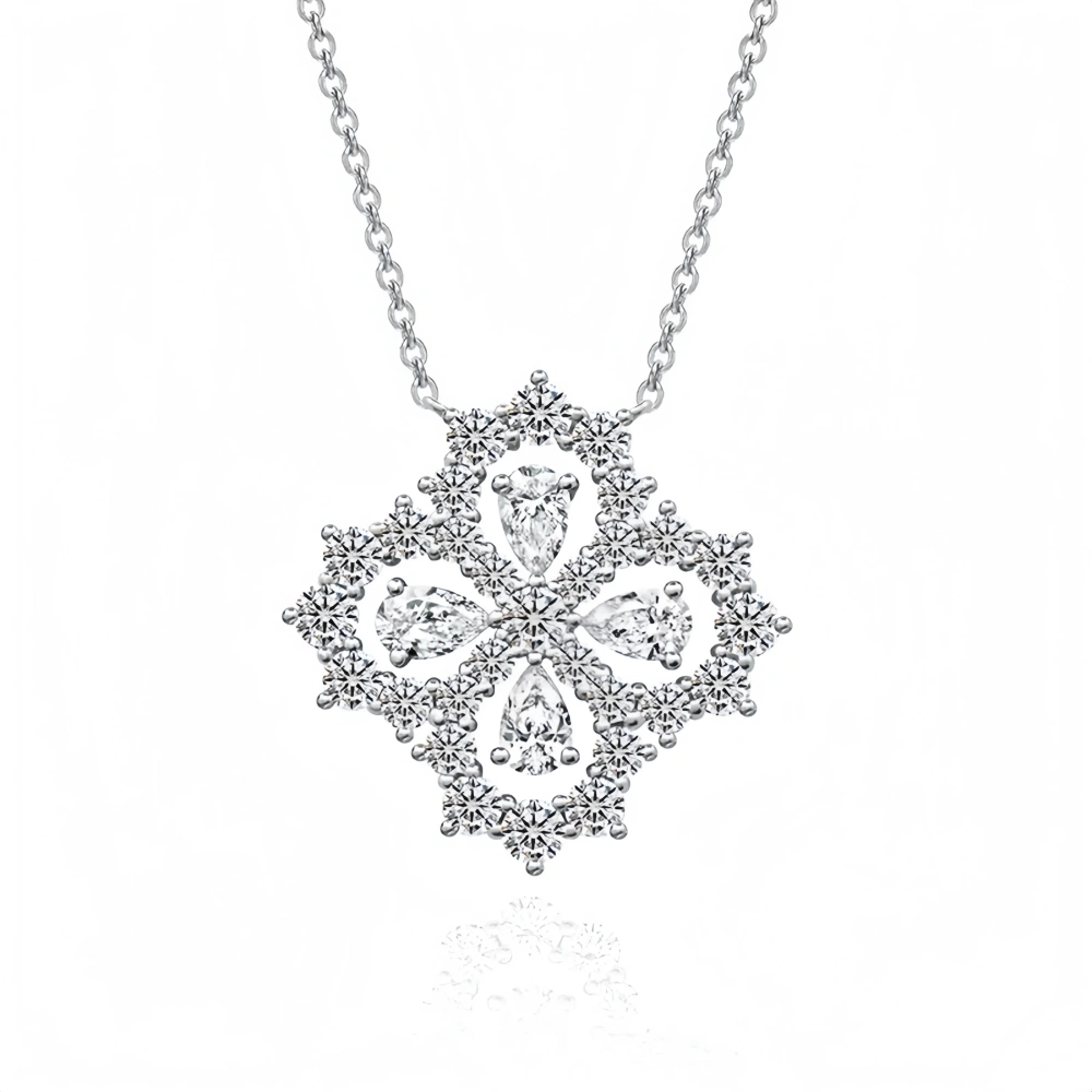 Veeie Veein Luxury Brand S925 Sterling Silver Four-Leaf Clover Necklace With Moissanite And Flower Accessories Jewelry