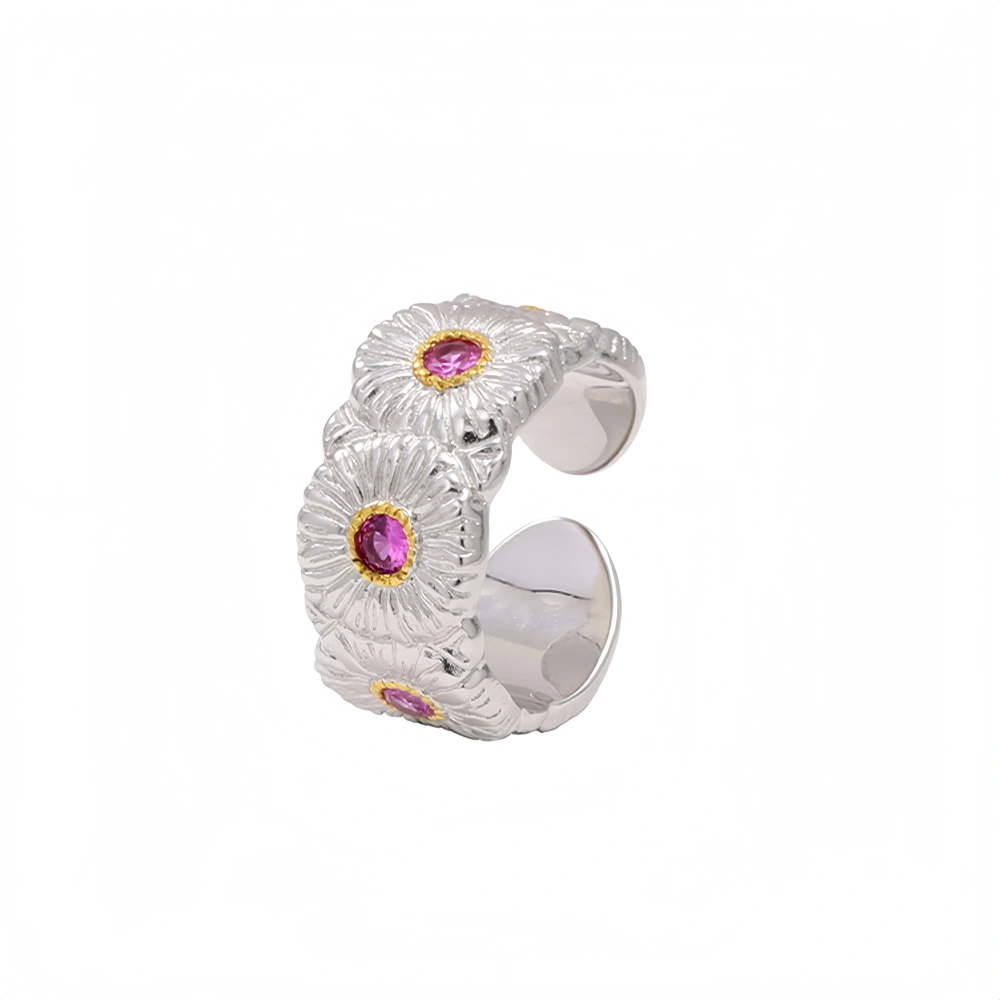 Mushan Luxury Brand A New Open Ring Made Of Italian Pure Silver Daisy For Women, A Bestseller On Xiaohongshu
