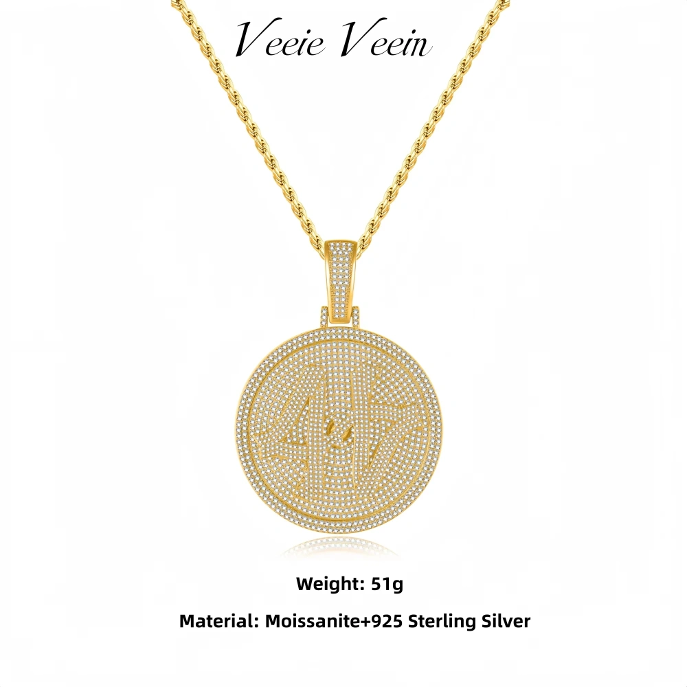 Veeie Veein Luxury Brand S925 Sterling Silver Fully Set Moissanite Necklace With Digital Disc Pendant Necklace Jewelry