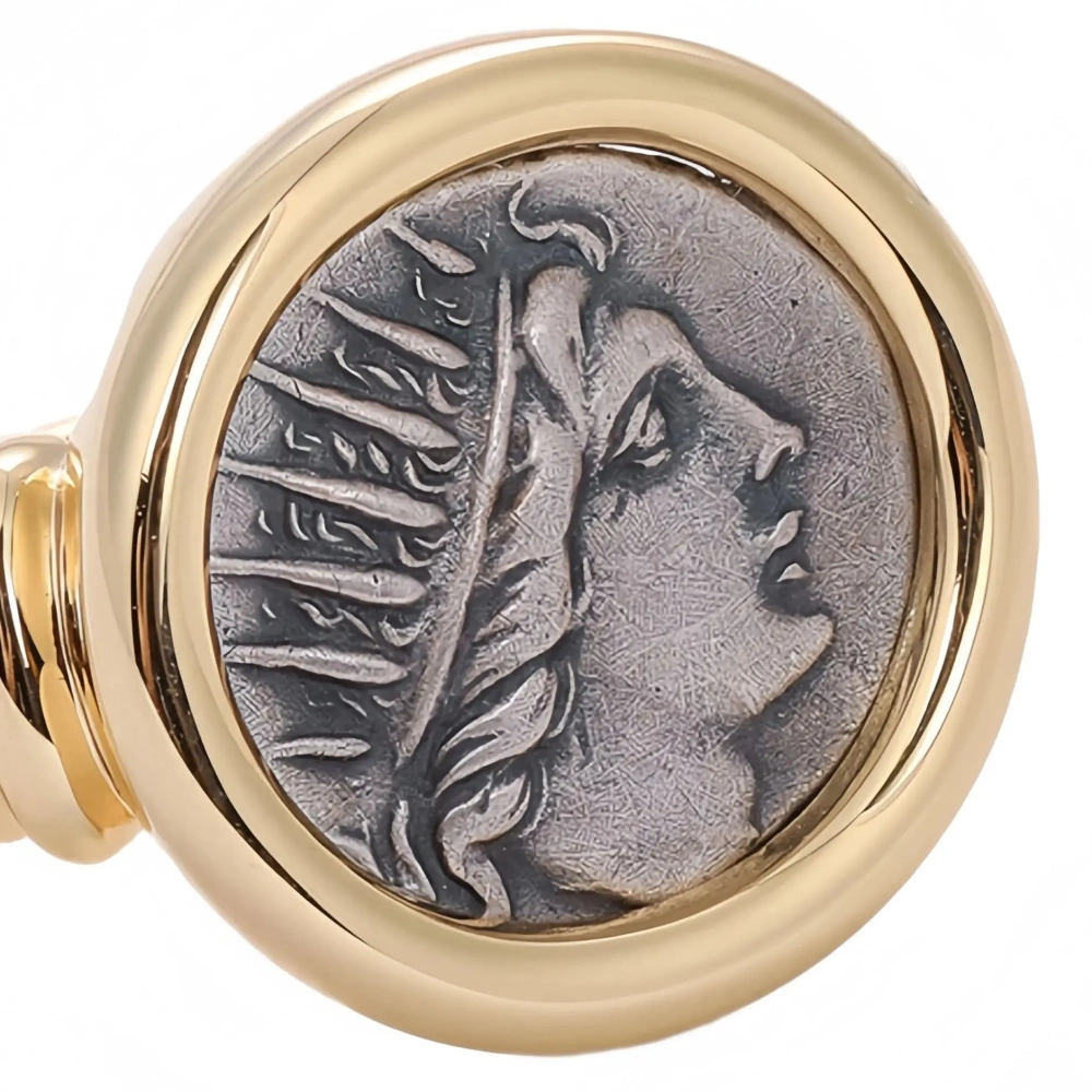 Mushan Luxury Brand Sun God Apollo Ancient Coin Ring For Women 18K Gold Plated 925 Sterling Silver Party Rings Jewelry