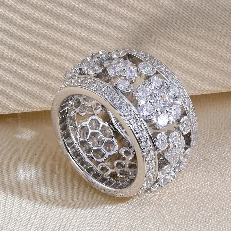 Mushan Luxury Brand Snow Flake Flower Zircon Ring 925 Sterling Silver Rings Fashion Jewelry Accessories