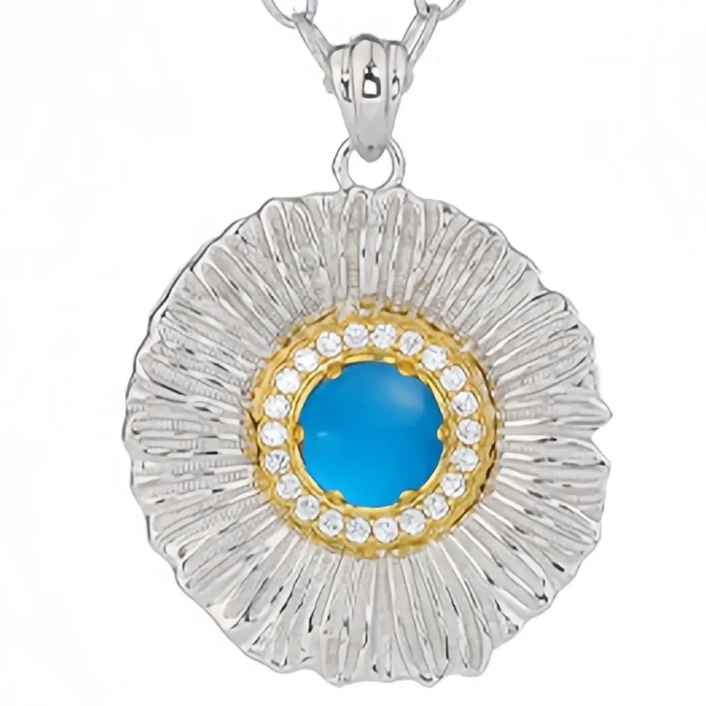 MuShan Luxury Brand 925 Sterling Silver Daisy Necklace Pendant Brushed Gold Flower Agate Gemstones Pendant Necklaces Jewelry