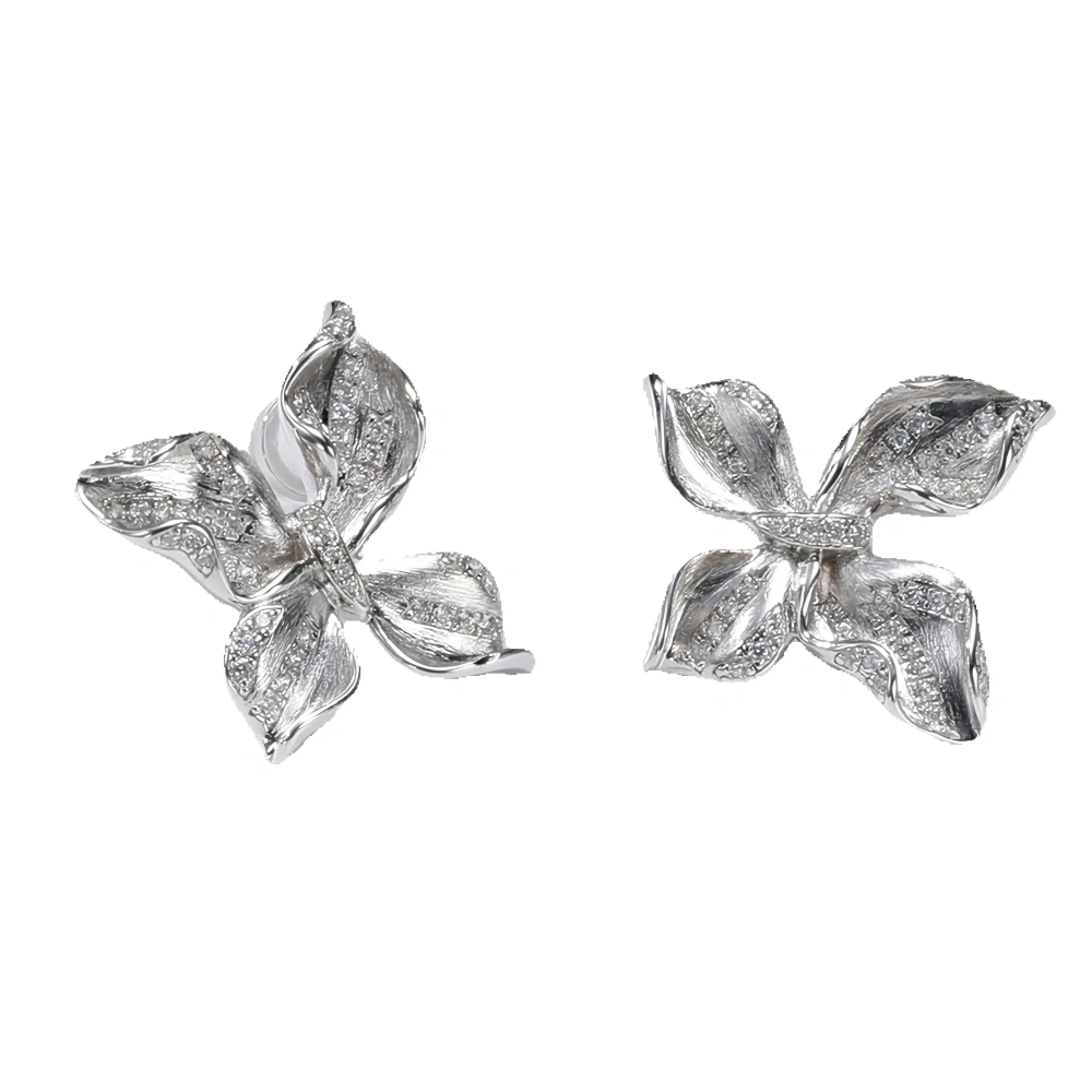 MuShan Luxury Brand Italian Brushed Gold Butterfly Stud Earrings 18K Gold Plated 925 Sterling Silver Zircon Earrings Jewelry