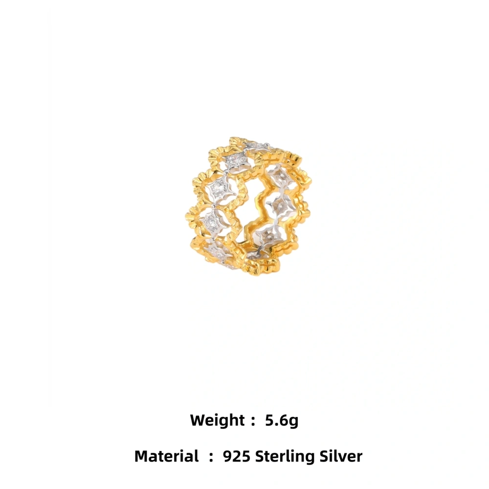 Mushan Luxury Brand S925 925 Sterling Silver Ring 18K Gold Plated Star Hollow Ring Fashion Jewelry Accessories