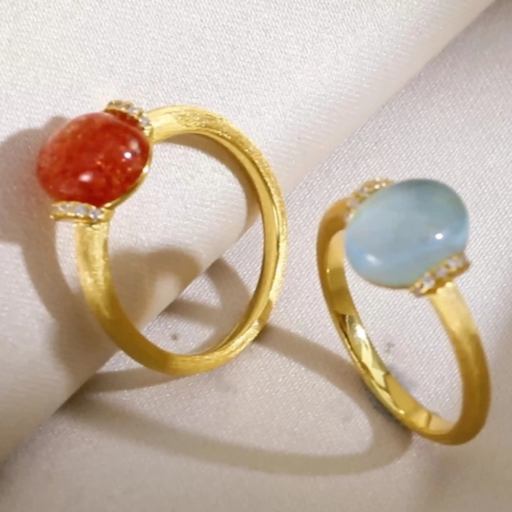 Mushan Luxury Brand 18K Gold Plated Brushed Gold Gemstones Ring Cat Eye Stone Zircon 925 Sterling Silver Rings Fine Jewelry