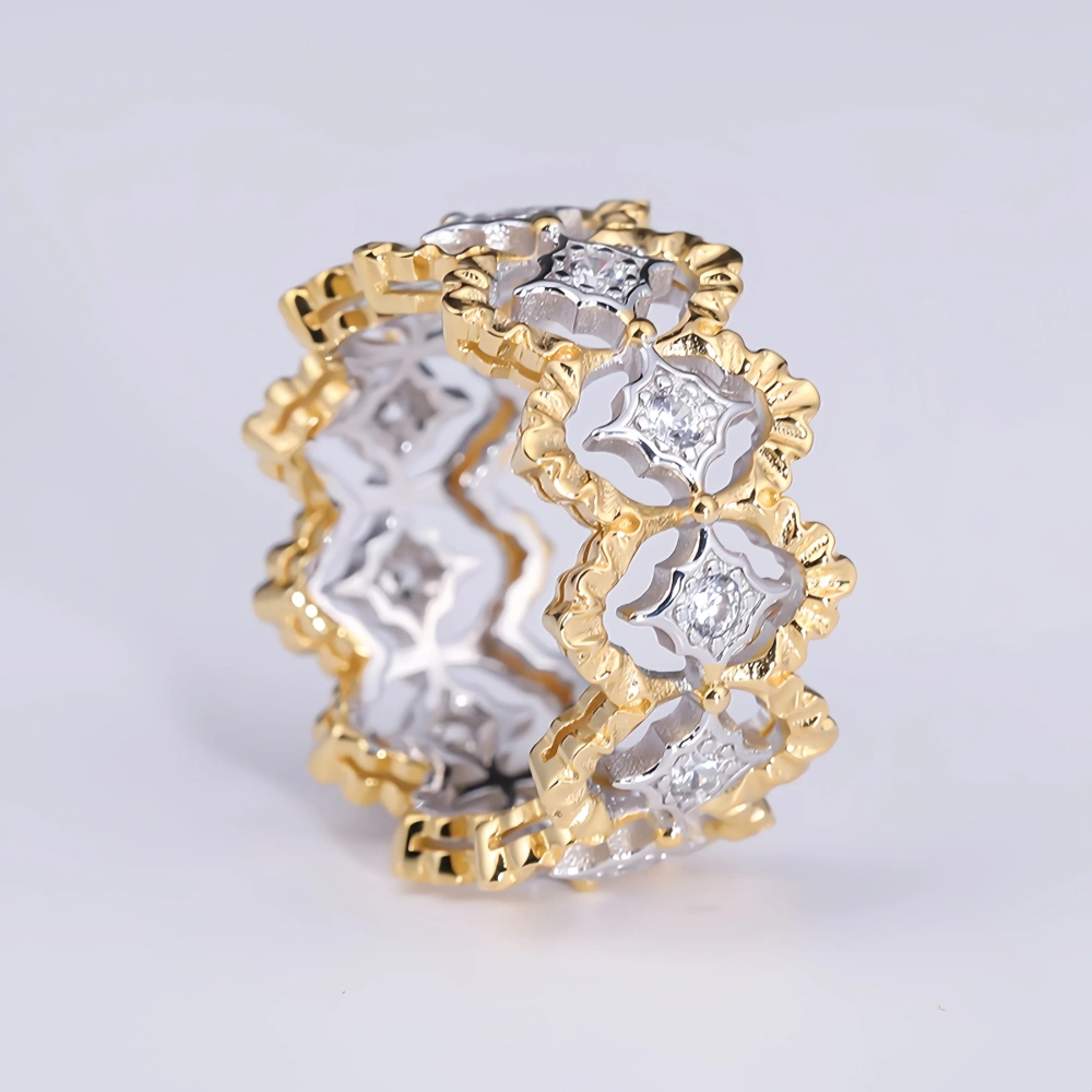 Mushan Luxury Brand Heavy Industry Color Separated Lace Ring Women New Retro Pure Silver 925 Plated With Real Gold Jewelry