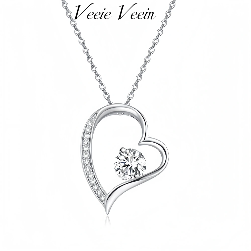 Veeie Veein Luxury Brand The S925 Sterling Silver Necklace With Moissanite And Heart-Shaped Design Women Fashion Jewelry