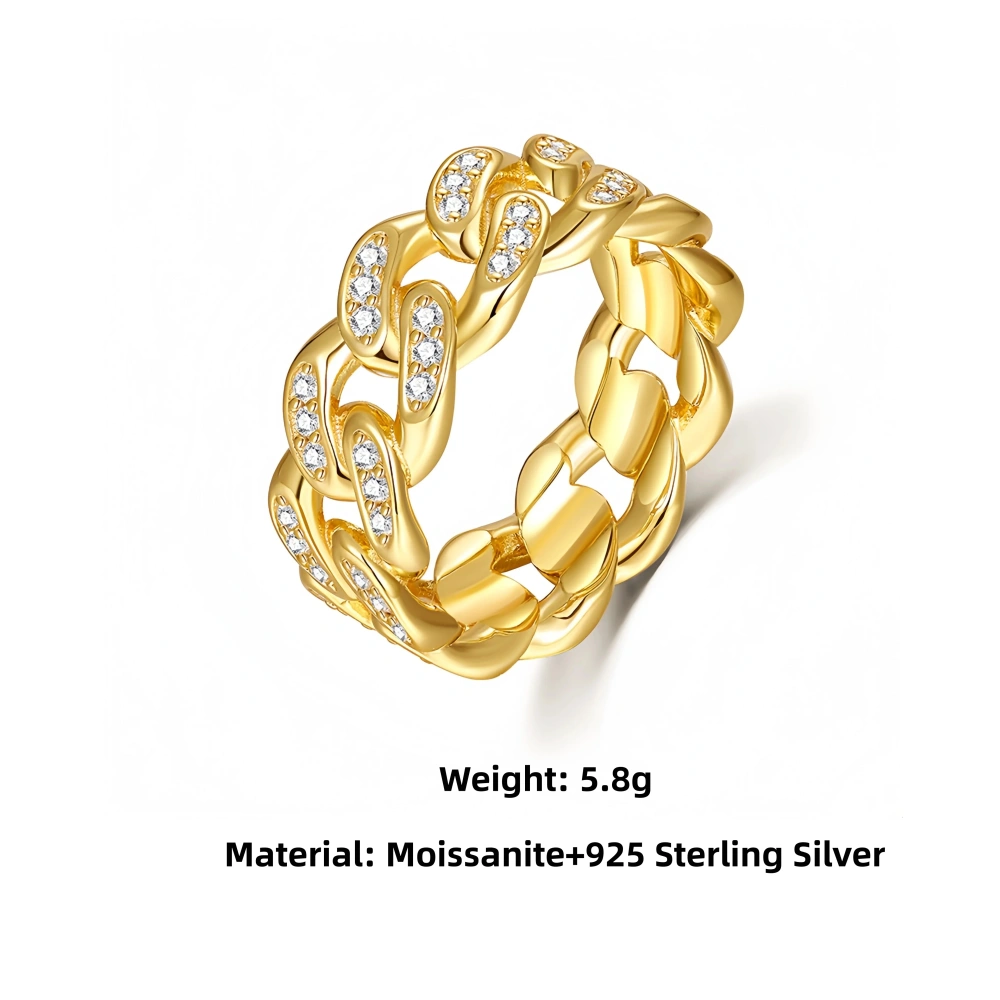 Veeie Veein Luxury Brand High Quality S925 Sterling Silver Moissanite GRA Certificate Ring With Hollowed-Out Cuban Jewelry