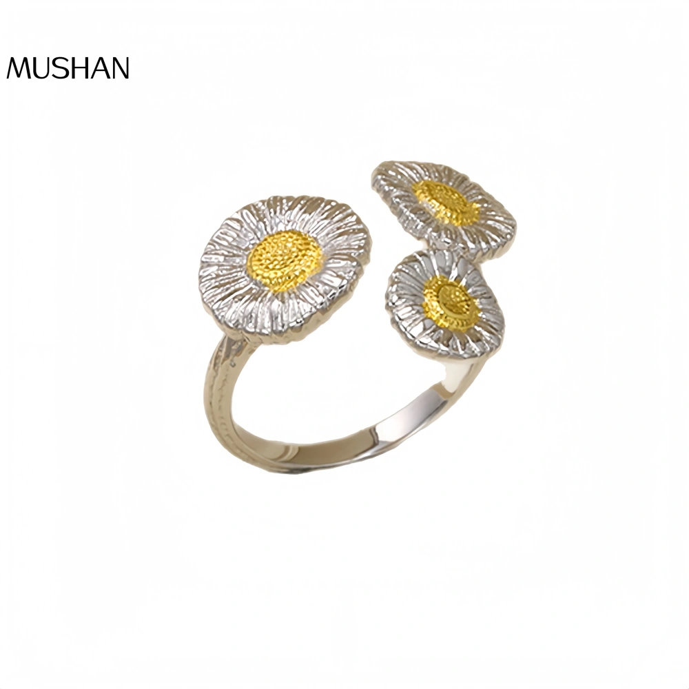 Mushan Luxury Brand New S925 Sterling Silver Gold-Plated Women'S Fashionable Daisy Three-Flower Ring