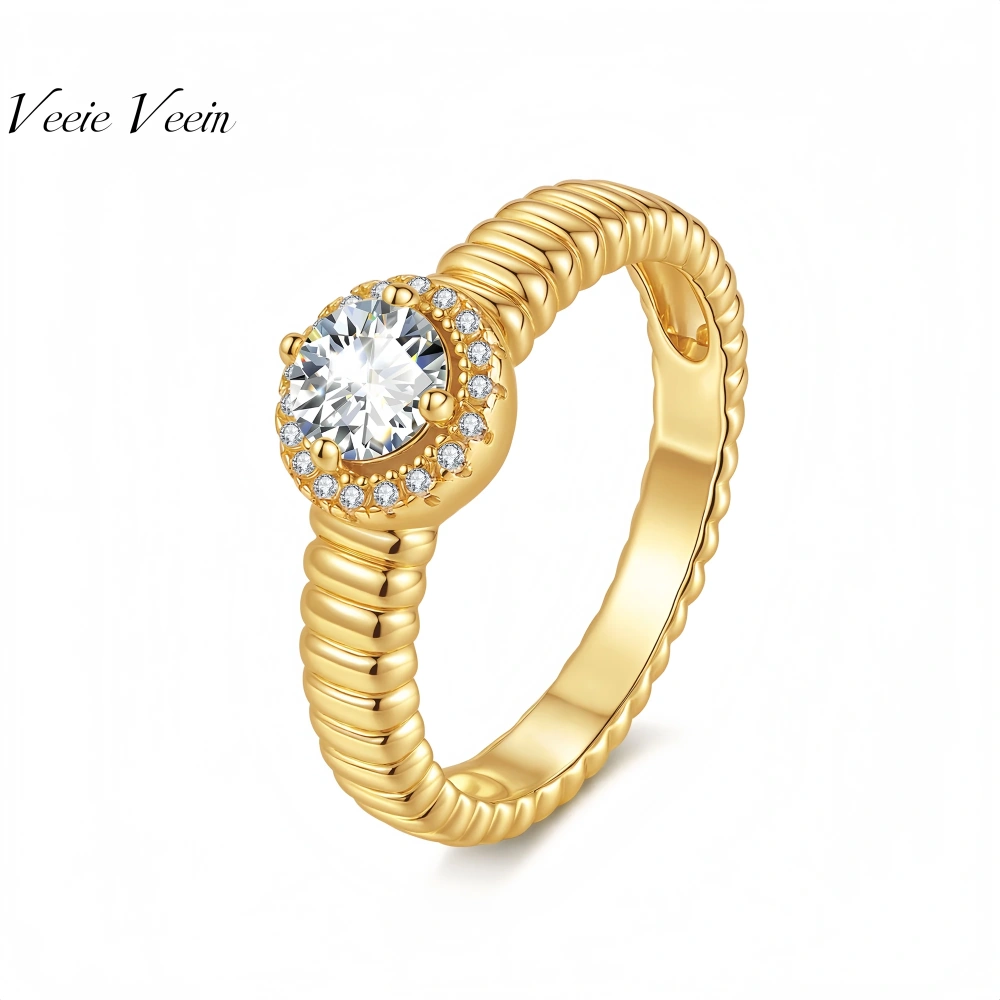 Veeie Veein Luxury Brand High Quality Fashion Four Claw Inlay Moissanite GRA Certificate Ring S925 Sterling Silver Jewelry