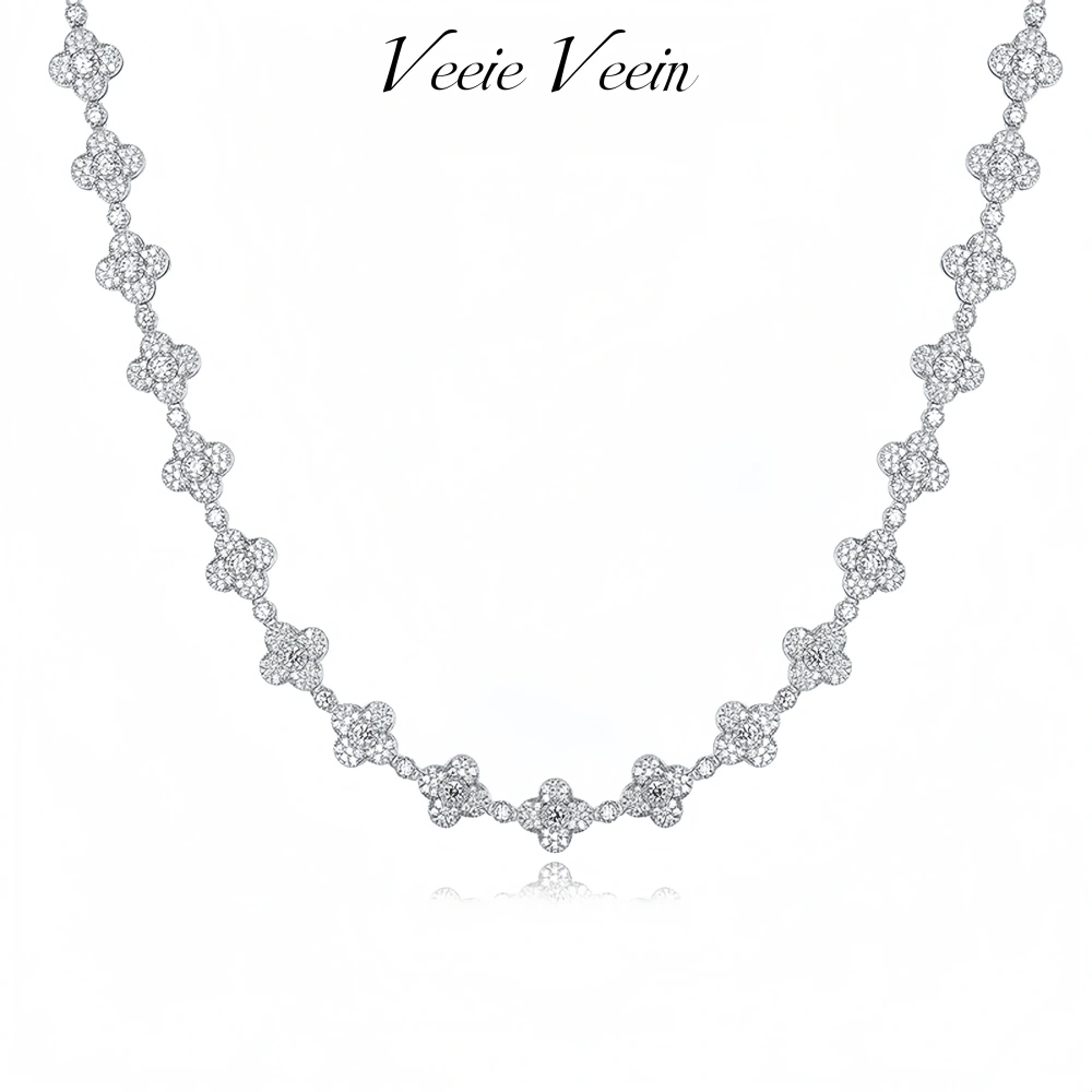 Veeie Veein Luxury Brand S925 Sterling Silver Four Leaf Clover Accessory Women S Moissanite Necklace