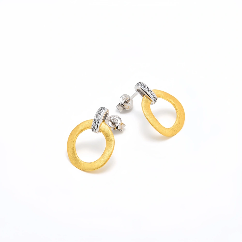 MuShan Luxury Brand Round Brushed 18K Gold-Plated Hollow Ear Clip Studs 925 Sterling Silver Stud Earrings Fine Jewelry