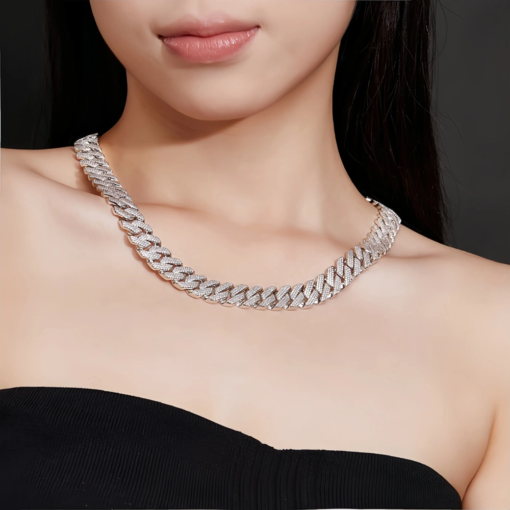 Veeie Veein Luxury Brand S925 Sterling Silver Fully Set Moissanite Necklace Cuban Chain Hip-Hop Street Fashion Accessory Jewelry