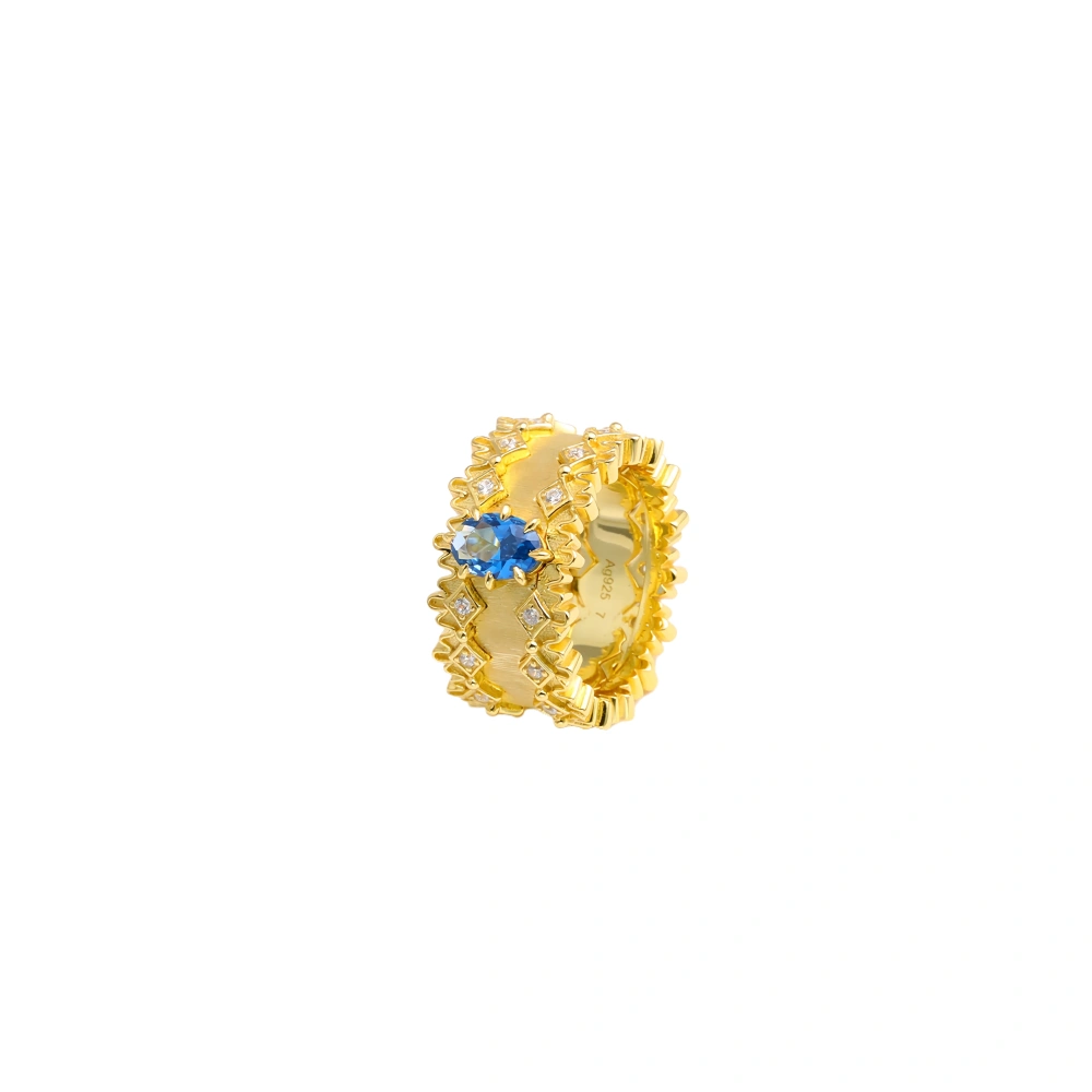 MuShan Luxury Brand Italian Brushed Gold Zircon Ring For Women 18K Gold Plated 925 Sterling Silver Rings Fine Jewelry