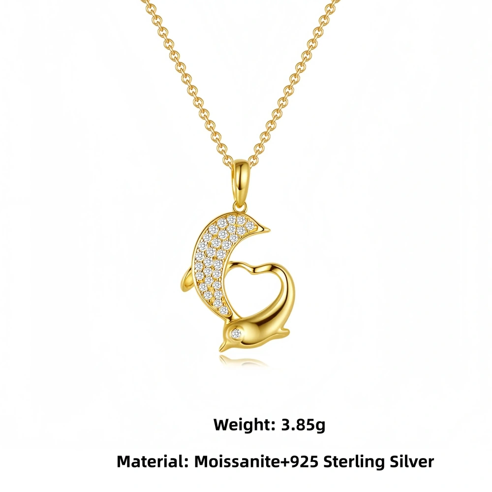 Veeie Veein Luxury Brand S925 Sterling Silver Necklace Set With Moissanite Pendant For The Love Female Dolphin Women Necklace