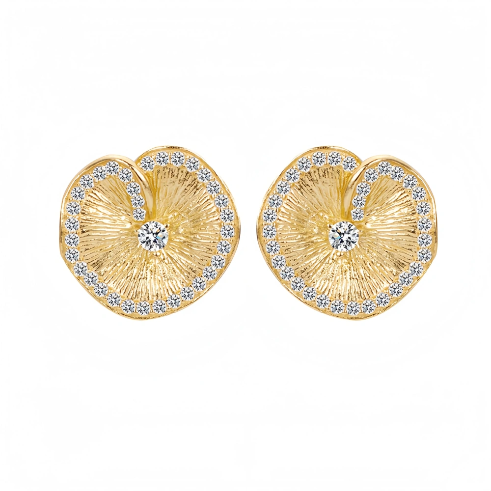 MuShan Luxury Brand 18K Gold Plated Italian Brushed Lotus Leaf S925 925 Sterling Silver Stud Earrings For Women Fine Jewelry