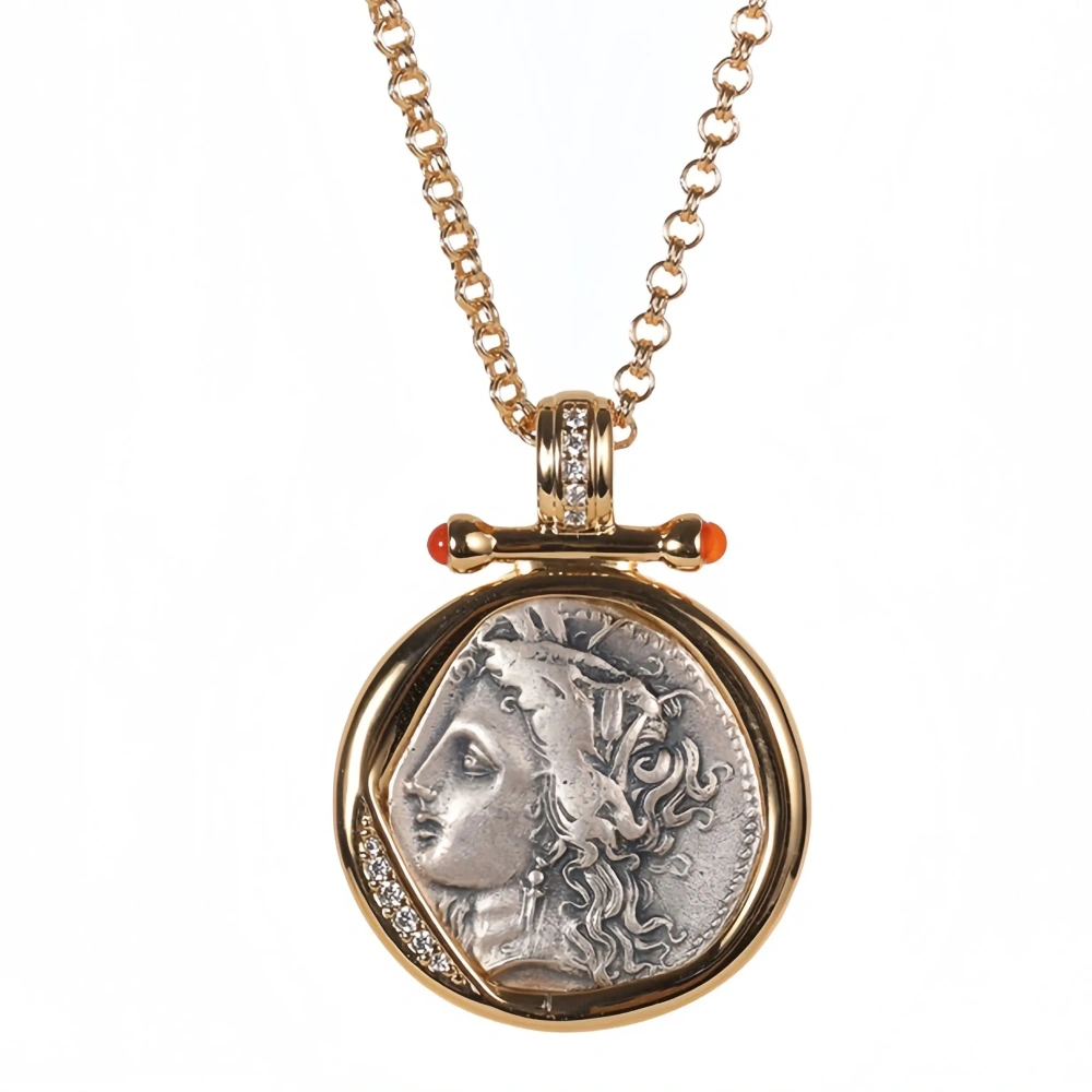 Mushan Luxury Brand S925 Sterling Silver Roman And Ancient Greek Vintage Demeter Ancient Coin Necklace  Retro Jewelry