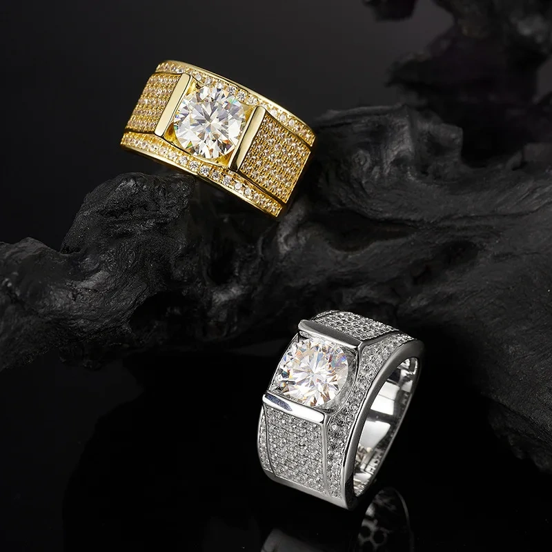 Veeie Veein Luxury Brand S925 Sterling Silver Ring GRA Certificate Rare 3-Carat Moissanite Wide Version With  Men Jewelry