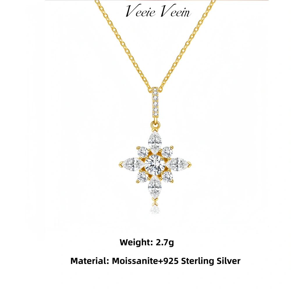 Veeie Veein Luxury Brand S925 Sterling Silver Moissanite Necklace Snowflake Pendant Accessory For Women Necklace Jewelry