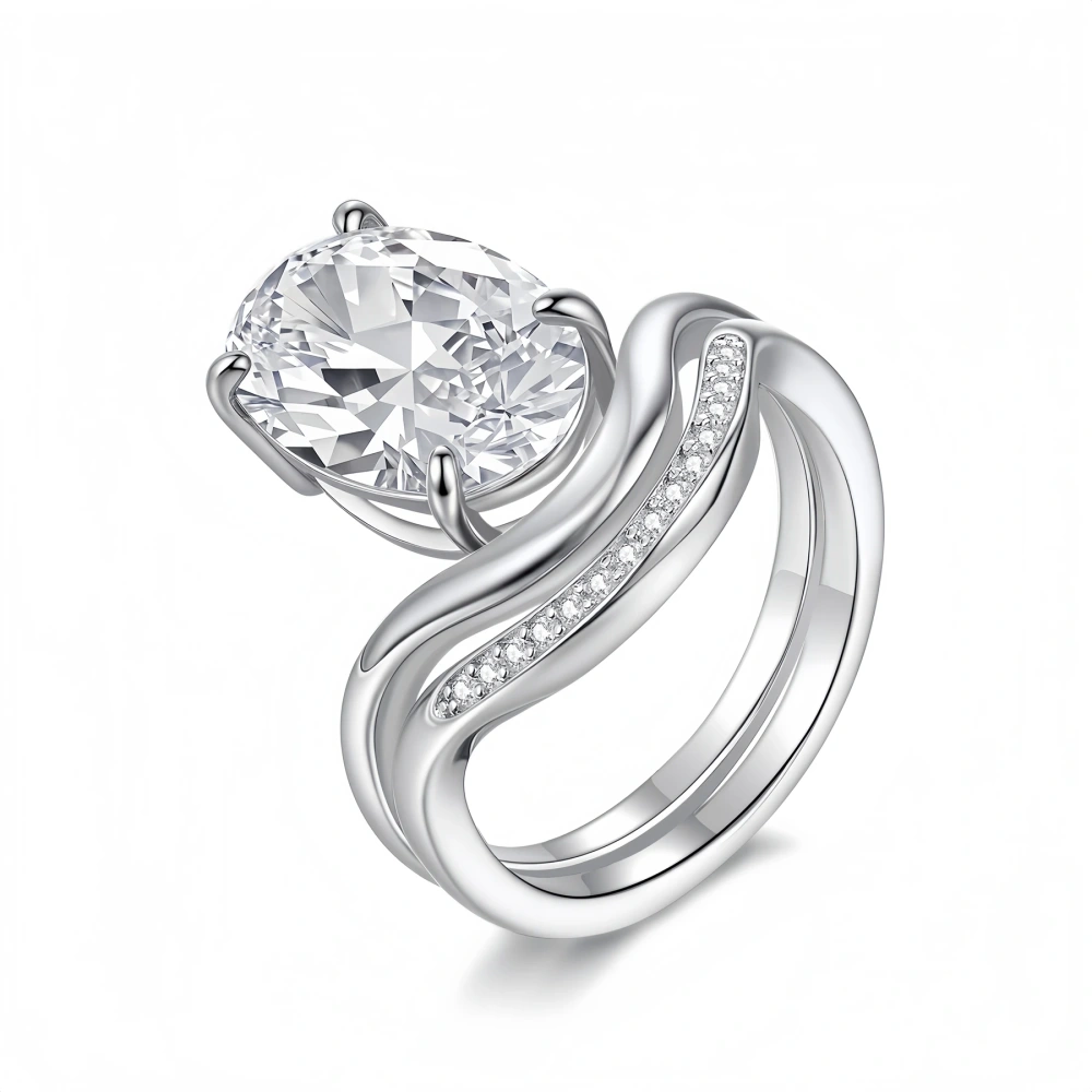 Veeie Veein Luxury Brand S925 Sterling Silver Ring GRA Certificate Light Luxury Oval Pigeon Egg Layering Set Ring Jewelry