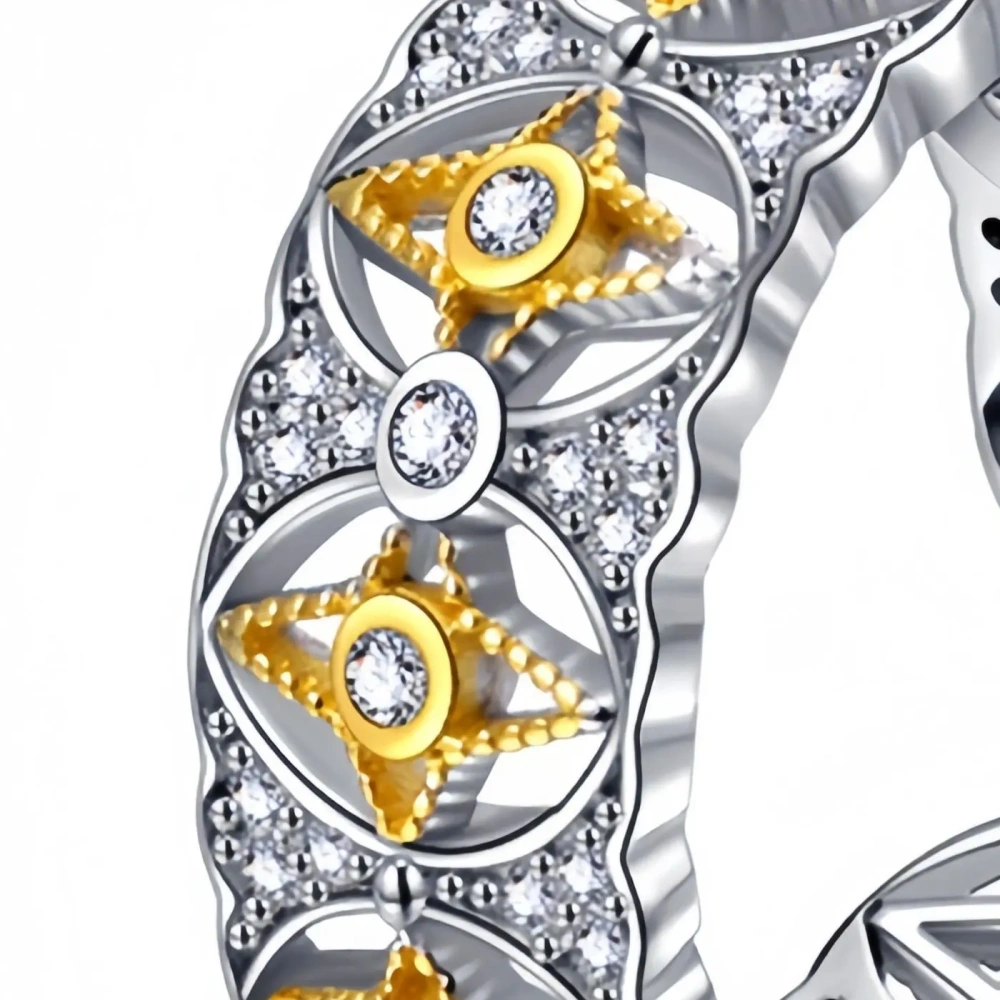 MuShan Luxury Brand Four-Pointed Star S925 925 Sterling Silver Ring 18K Gold Plated Hollow Zircon Ring Fine Jewelry