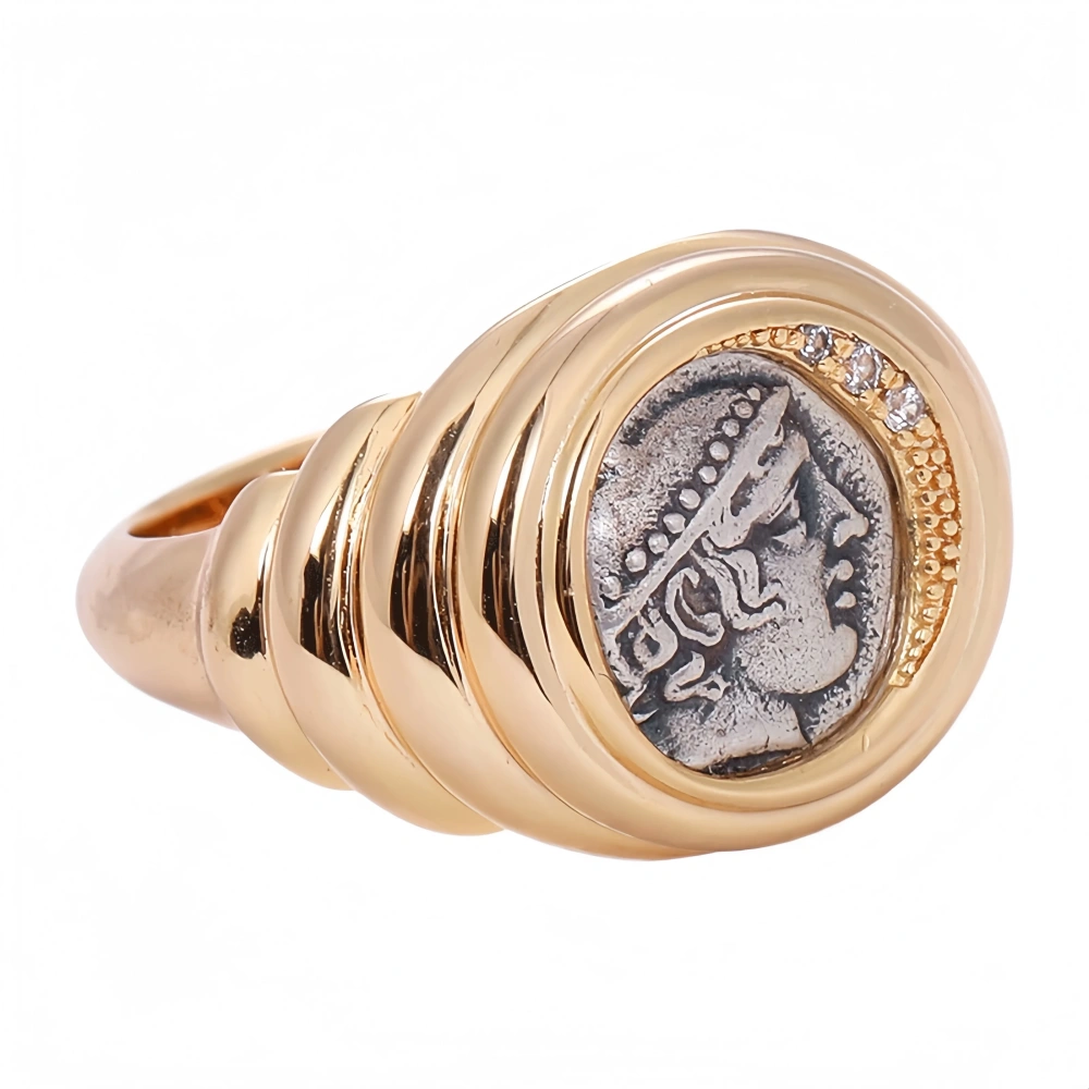Mushan Luxury Brand Greek Merchant God Hermes Ancient Coin Ring 18K Gold Plated 925 Sterling Silver Rings Fine Jewelry