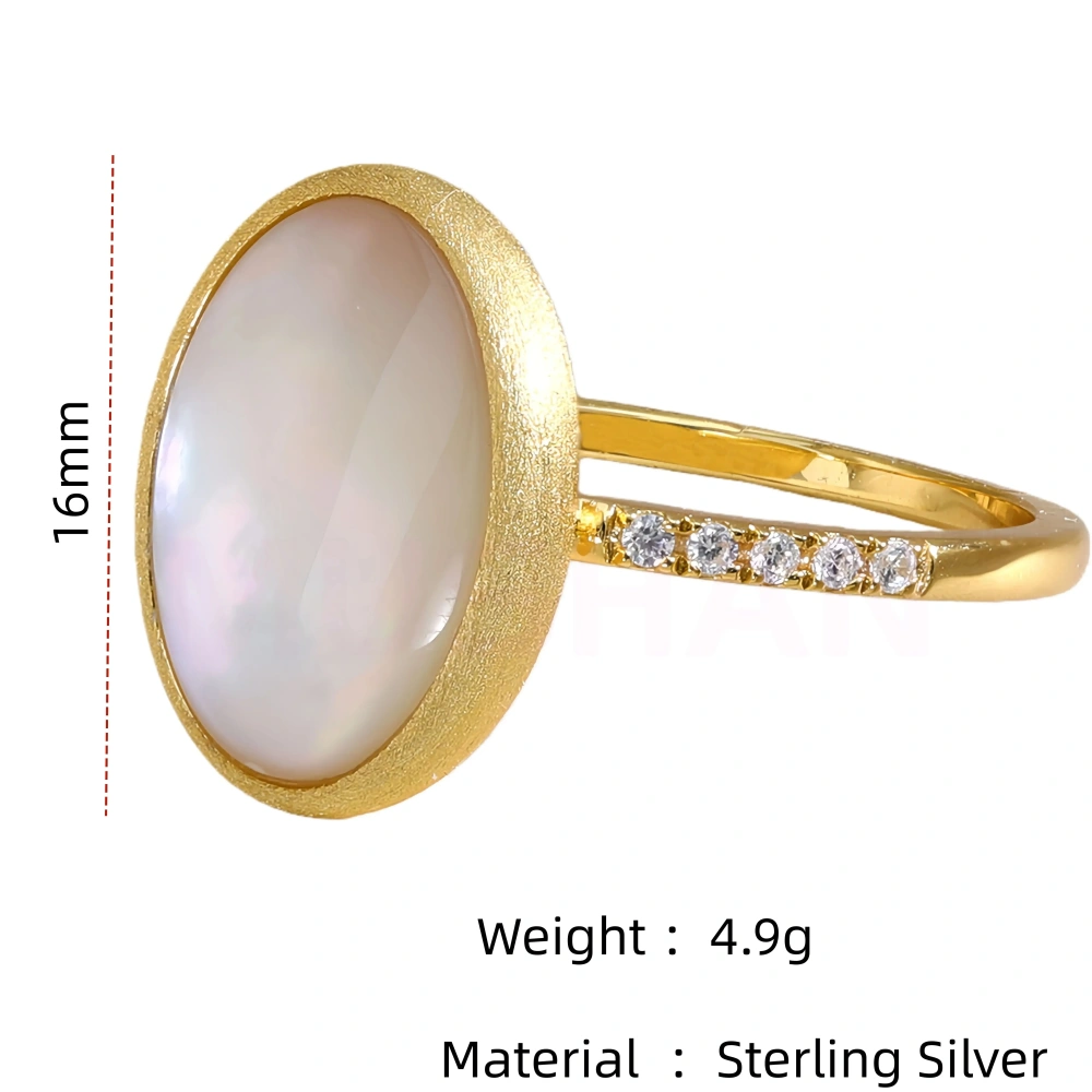 Mushan Luxury Brand 18K Gold-Plated 925 Sterling Silver Ring Oval Shell Pearl Ring For Women's Luxury Jew