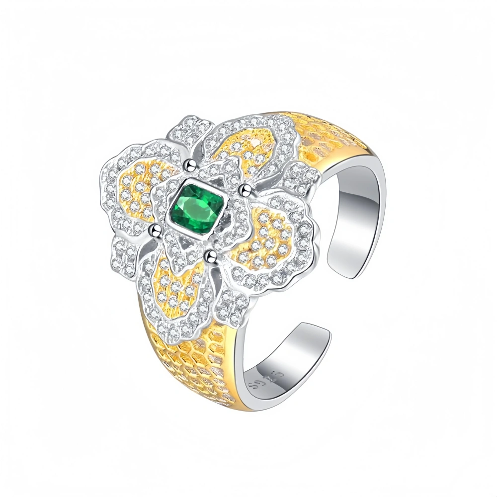 Mushan Luxury Brand Sterling Silver S925 Italian Brushed And Hollowed-Out Honeycomb Snowflake Ring With Court Style Design
