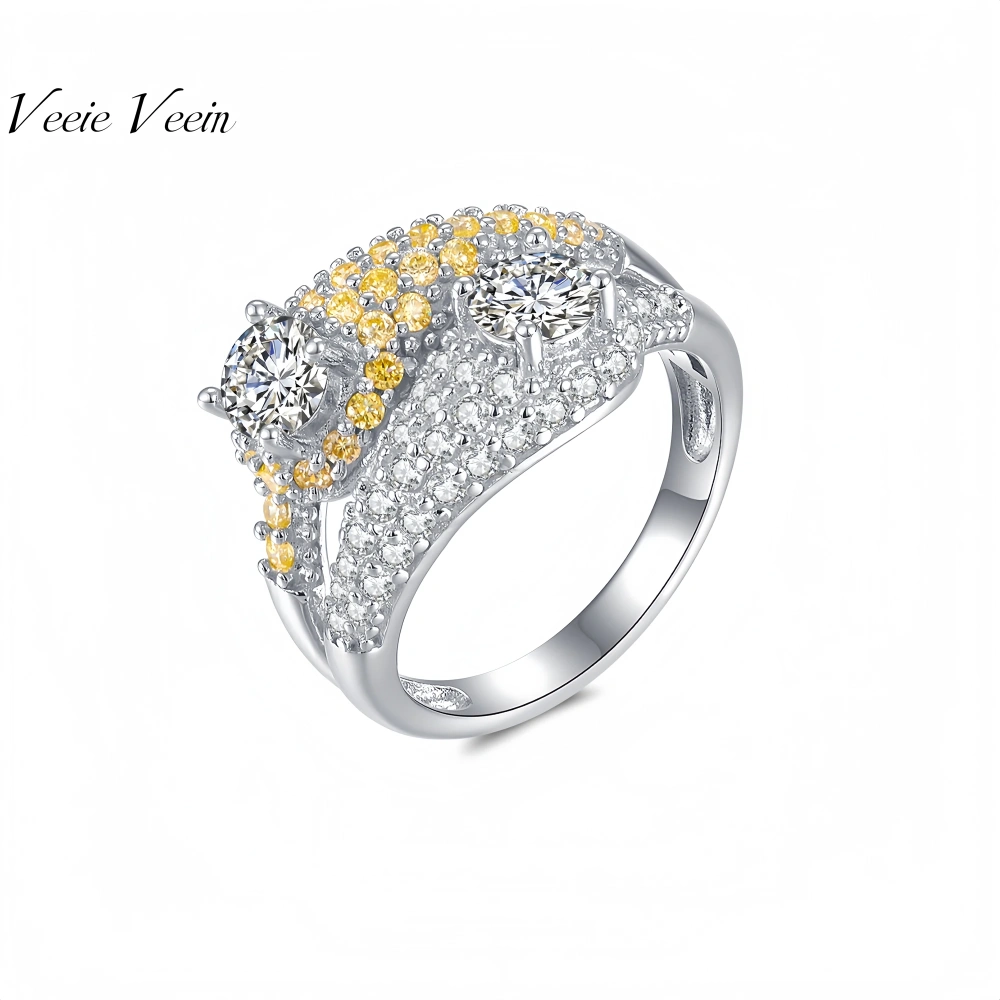 Veeie Veein Luxury Brand Europe And America 925 Sterling Silver Inlay Mosan Ring GRA Certificate Female Noble Ring Jewelry