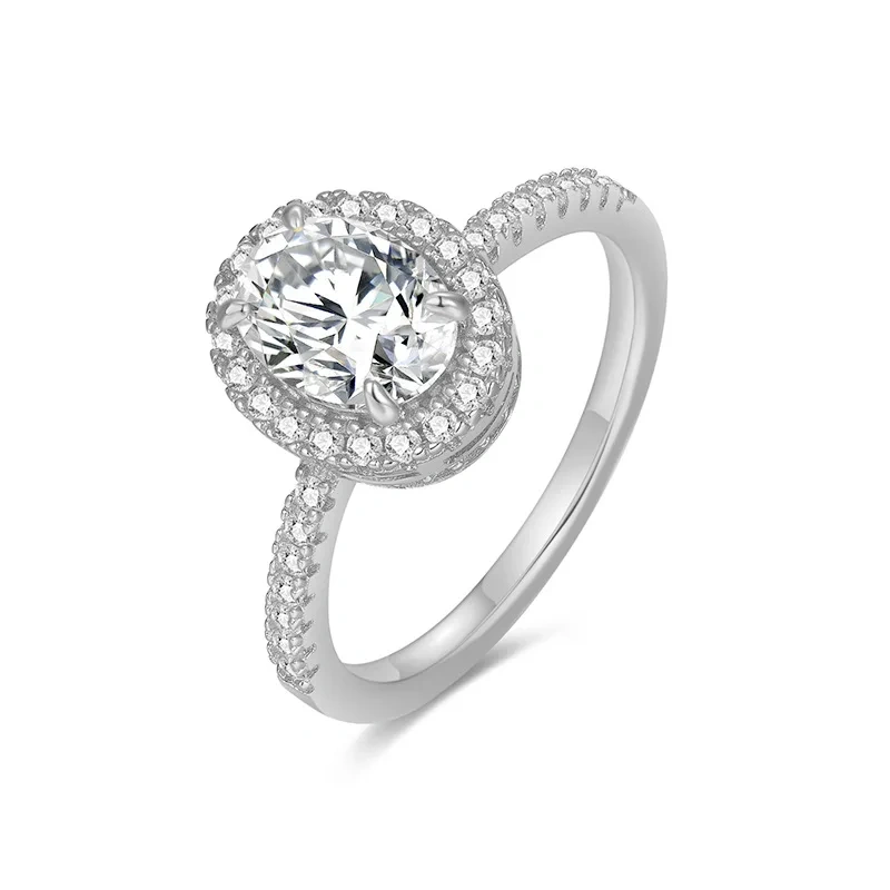 Veeie Veein Luxury Brand High Quality Fashion 6*8 Oval Claw Inlay Moissanite GRA Certificate Ring S925 Sterling Silver Jewelry