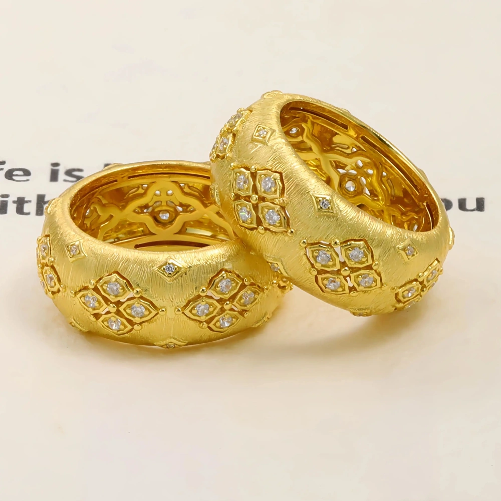 Mushan Luxury Brand Hot Sale Diamond Encrusted Four Leaf Flower Brushed Ring For Women  925 Sterling Silver Ring Jewelry