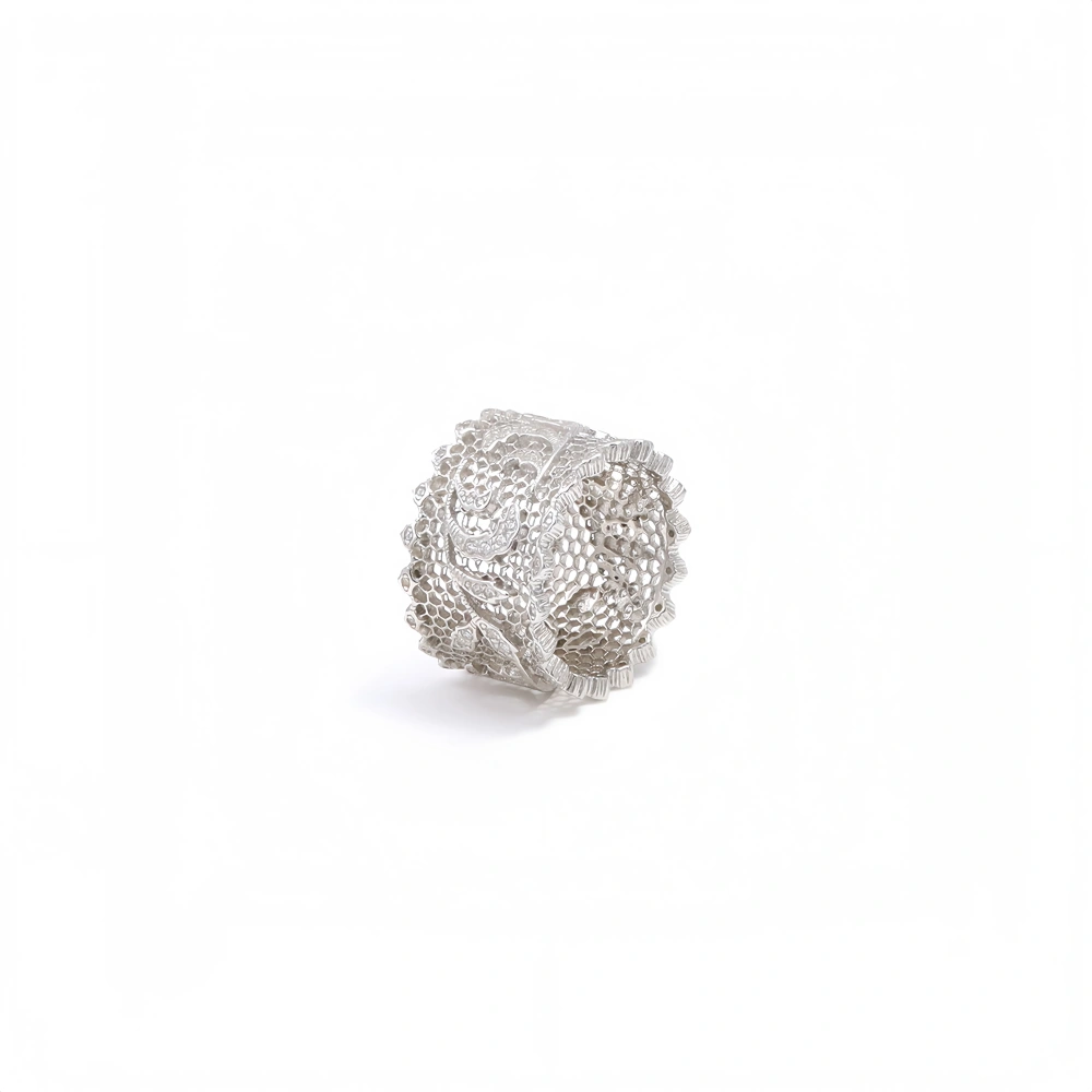 Mushan Luxury Brand Pure Silver Italian High End Gold Honeycomb Engraving Iris Flower Ring  Retro Lace Brushed Ring