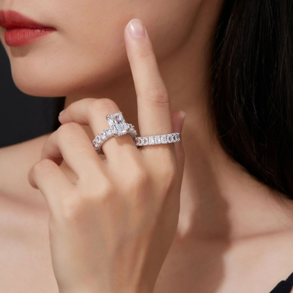 Veeie Veein Luxury Brand Luxury Brand Designer S925 Sterling Silver Ring Emerald Chesson Set GRA Certificate Ring Jewelry