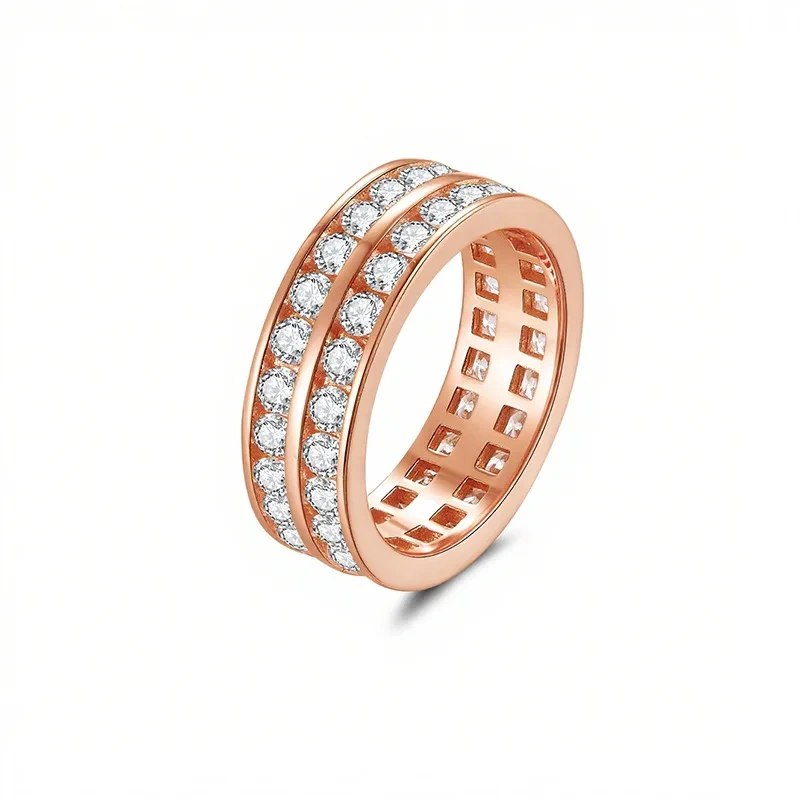 Veeie Veein Luxury Brand Best-Selling S925 Sterling Silver Ring Niche Double-Row Moissanite Ring For Women'S Jewelry