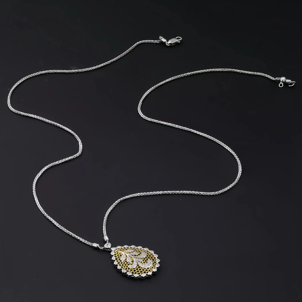 MuShan Luxury Brand Honeycomb Craft Iris Lace Flower Pendant Necklace 18k Gold Plated 925 Sterling Silver Necklaces Fine Jewelry