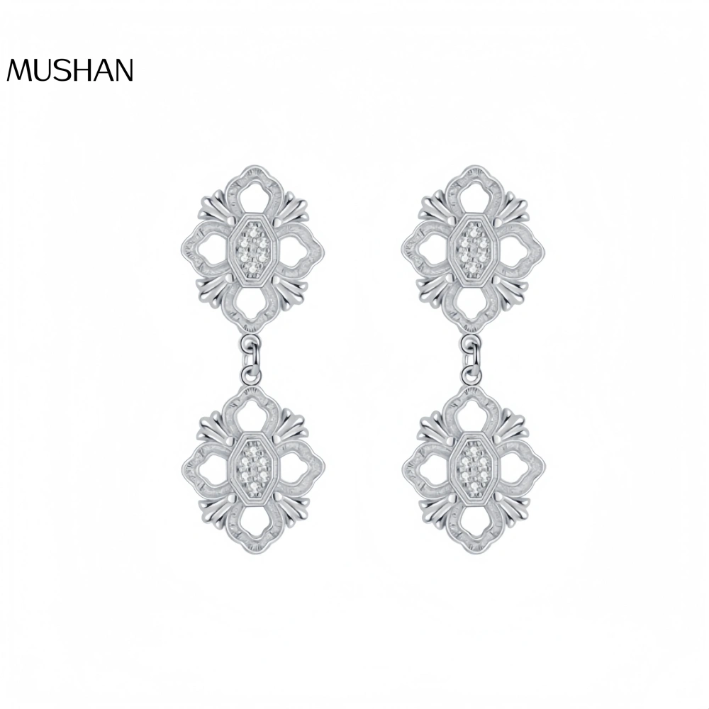Mushan Luxury Brand S925 Sterling Silver Tang Grass Pattern Retro Court Style Italian Buchi Style Earrings And Pendants