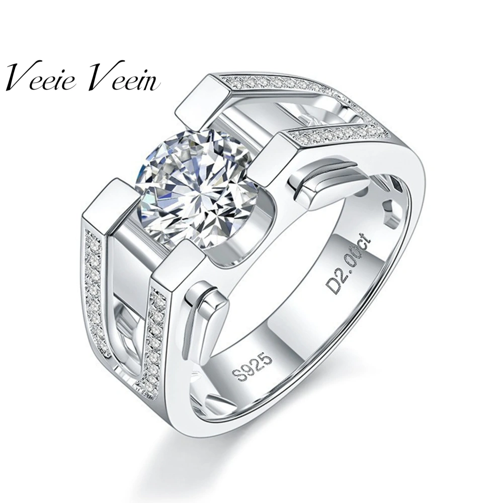 Veeie Veein Luxury Brand S925 Sterling Silver 2-Carat Moissanite Ring Men'S Hip-Hop Accessory GRA Certificate  Ring Jewelry